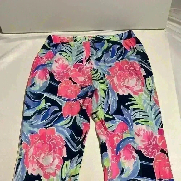 Lilly Pulitzer Womens Madeira Pants High Tide Navy  Tropicolada Size 10 - Picture 11 of 12
